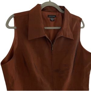 SilkLand 100% Silk Shiny Chocolate Brown Zip Front Western Vest X-Large